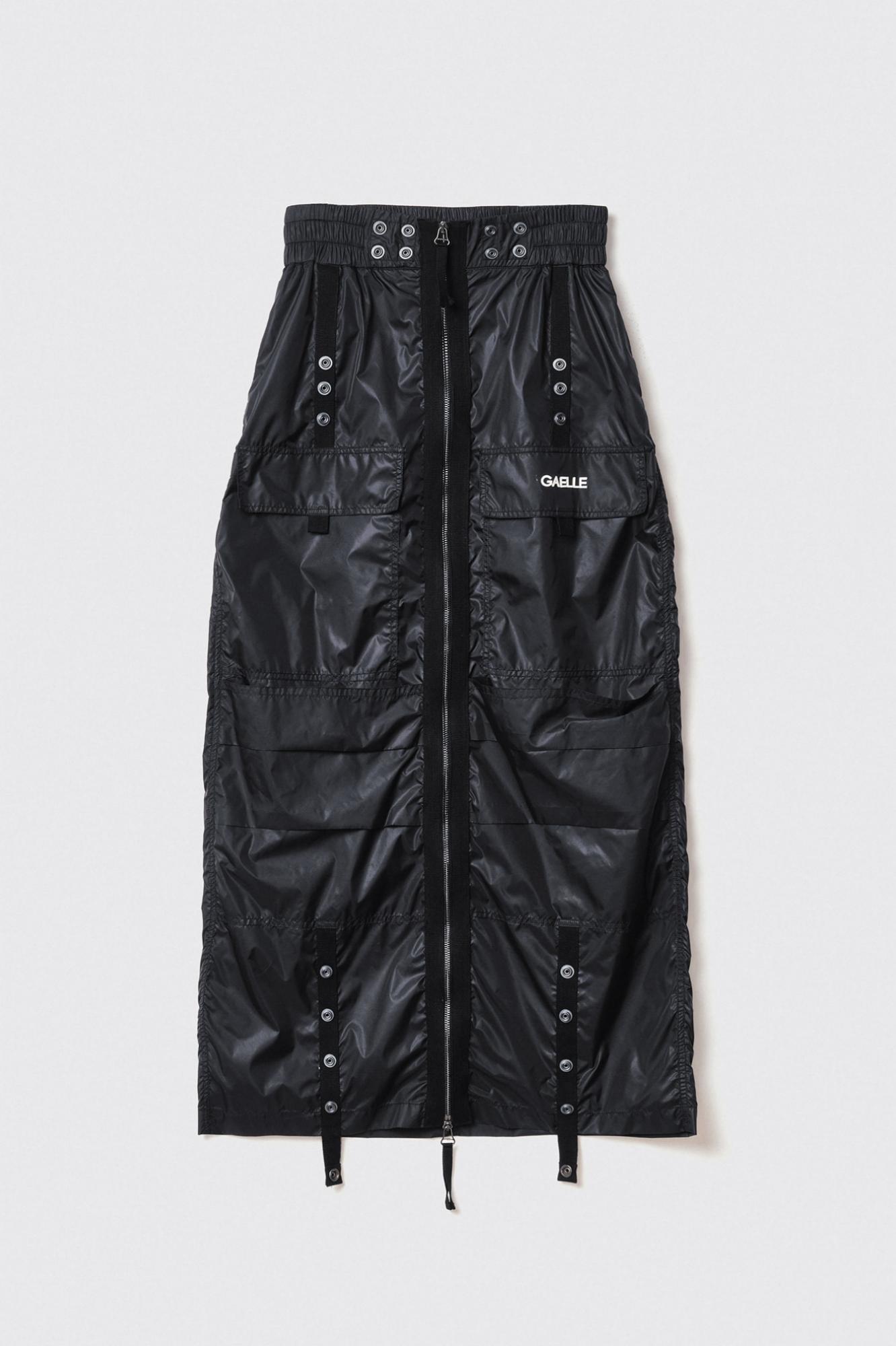 Gonna lunga in nylon zippata con stampa • Nero