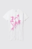 T-shirt lunga girocollo con fondo laserato a frange e stampato • Bianco