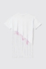 T-shirt lunga girocollo con fondo laserato a frange e stampato • Bianco