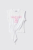 T shirt smanicata con dettaglio arricciato • Bianco