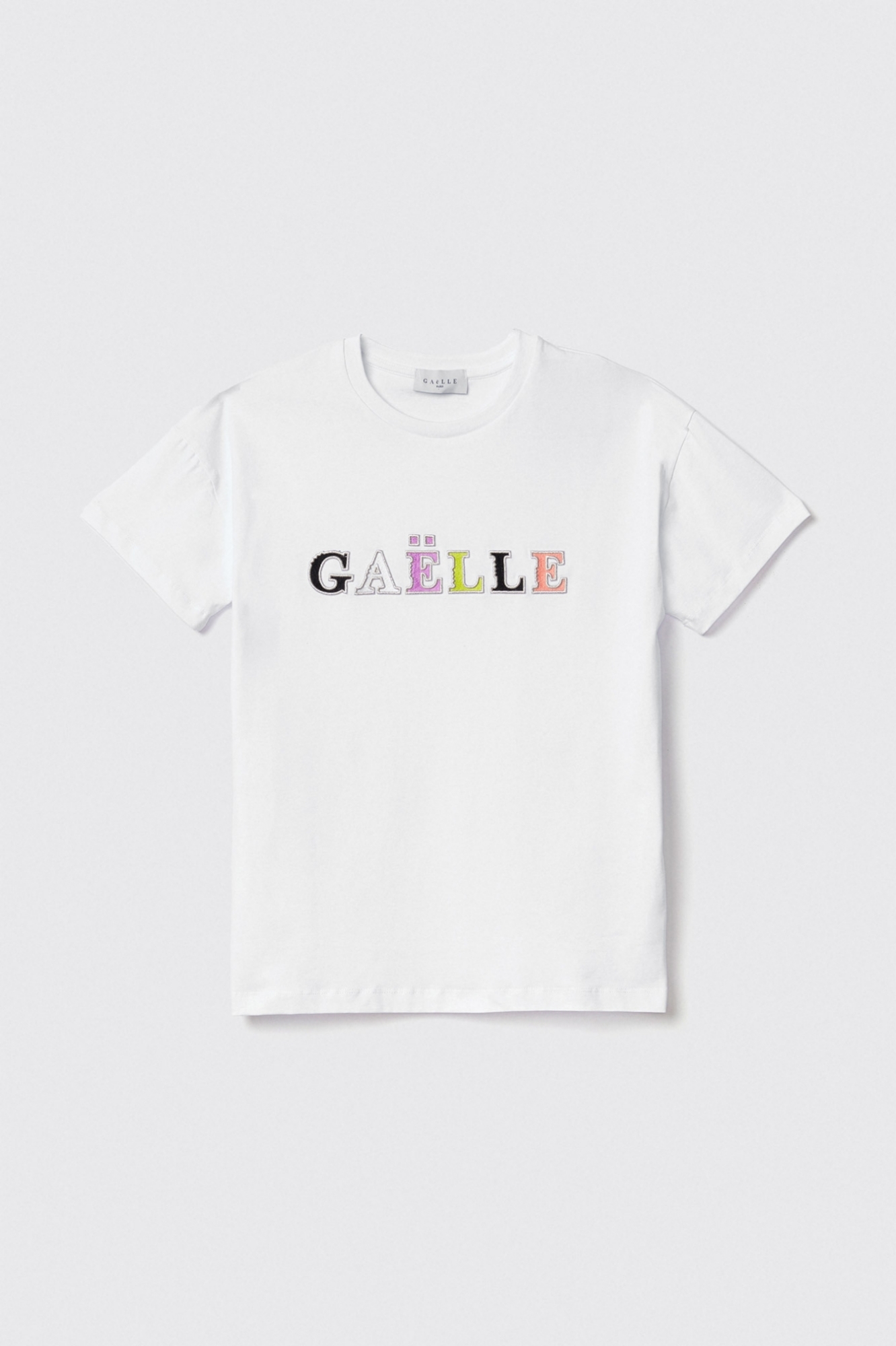 T shirt in jersey paricollo con ricamo • Bianco