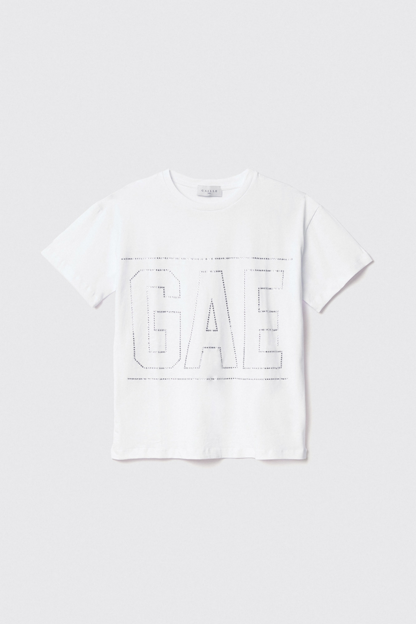 T shirt in jersey paricollo con strass • Bianco