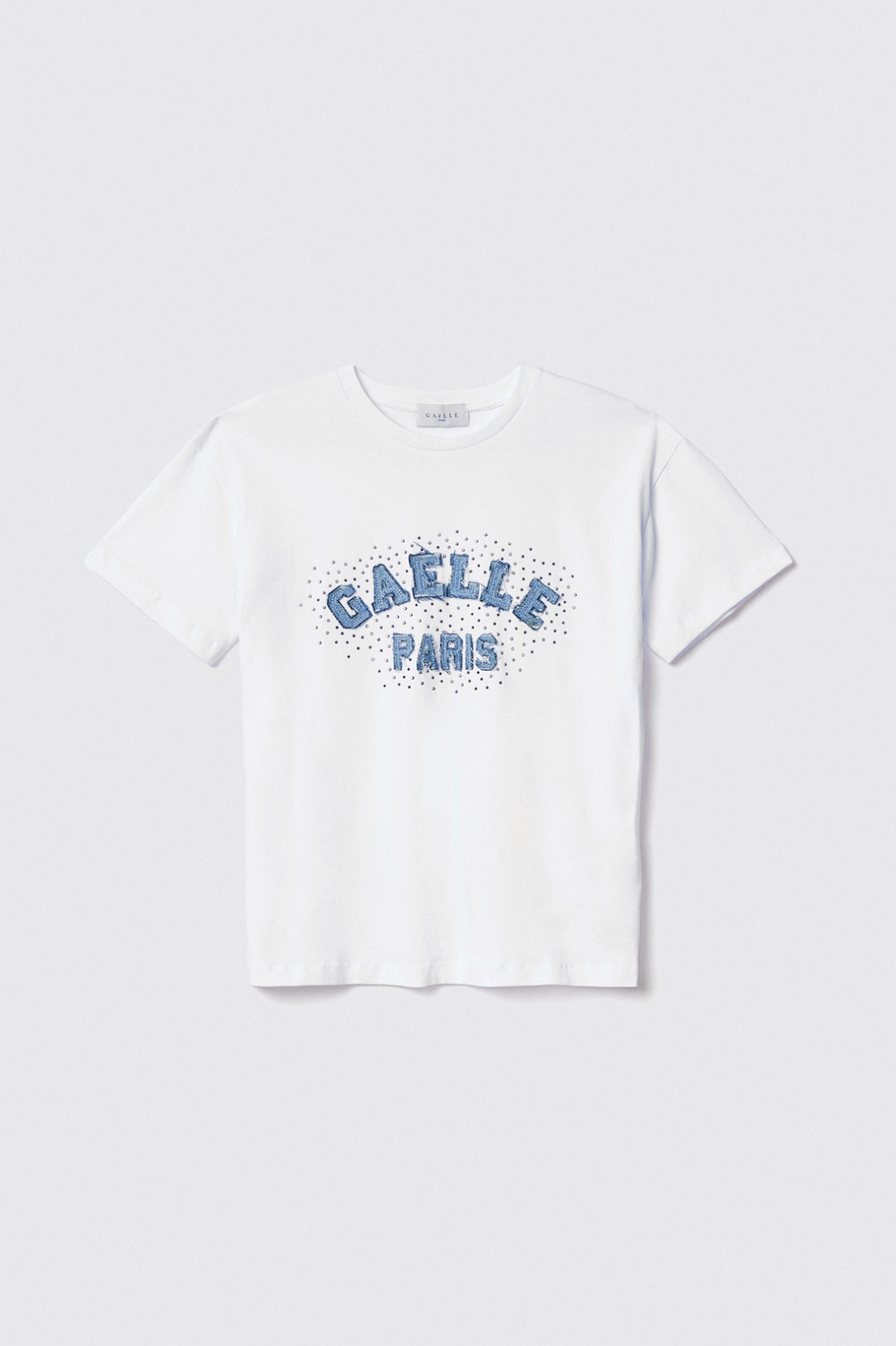 T shirt in jersey paricollo con ricamo • Bianco