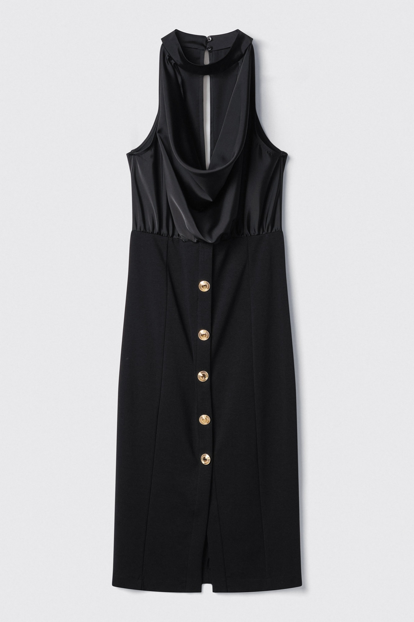 Abito midi all-in-one in raso e punto milano • Nero