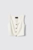 Top crop smanicato con bottoni in cady • Gesso