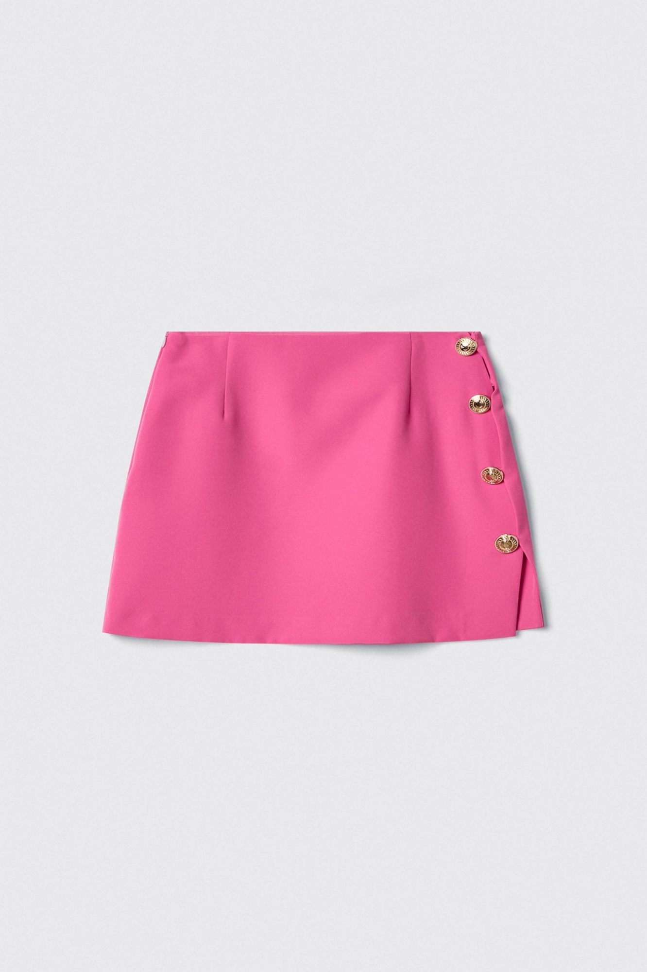 Gonna mini svasata in cady con bottoni • Fucsia