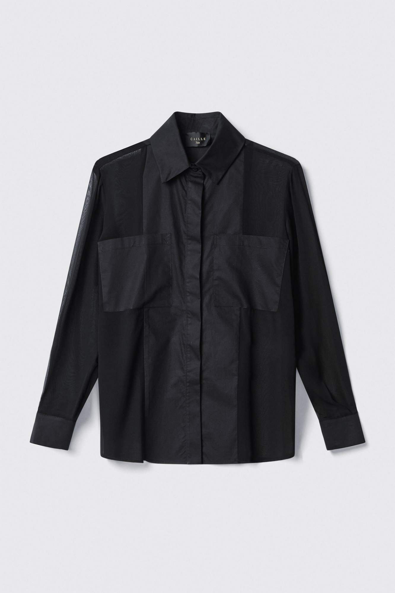 Camicia con tasche in georgette e popeline • Nero