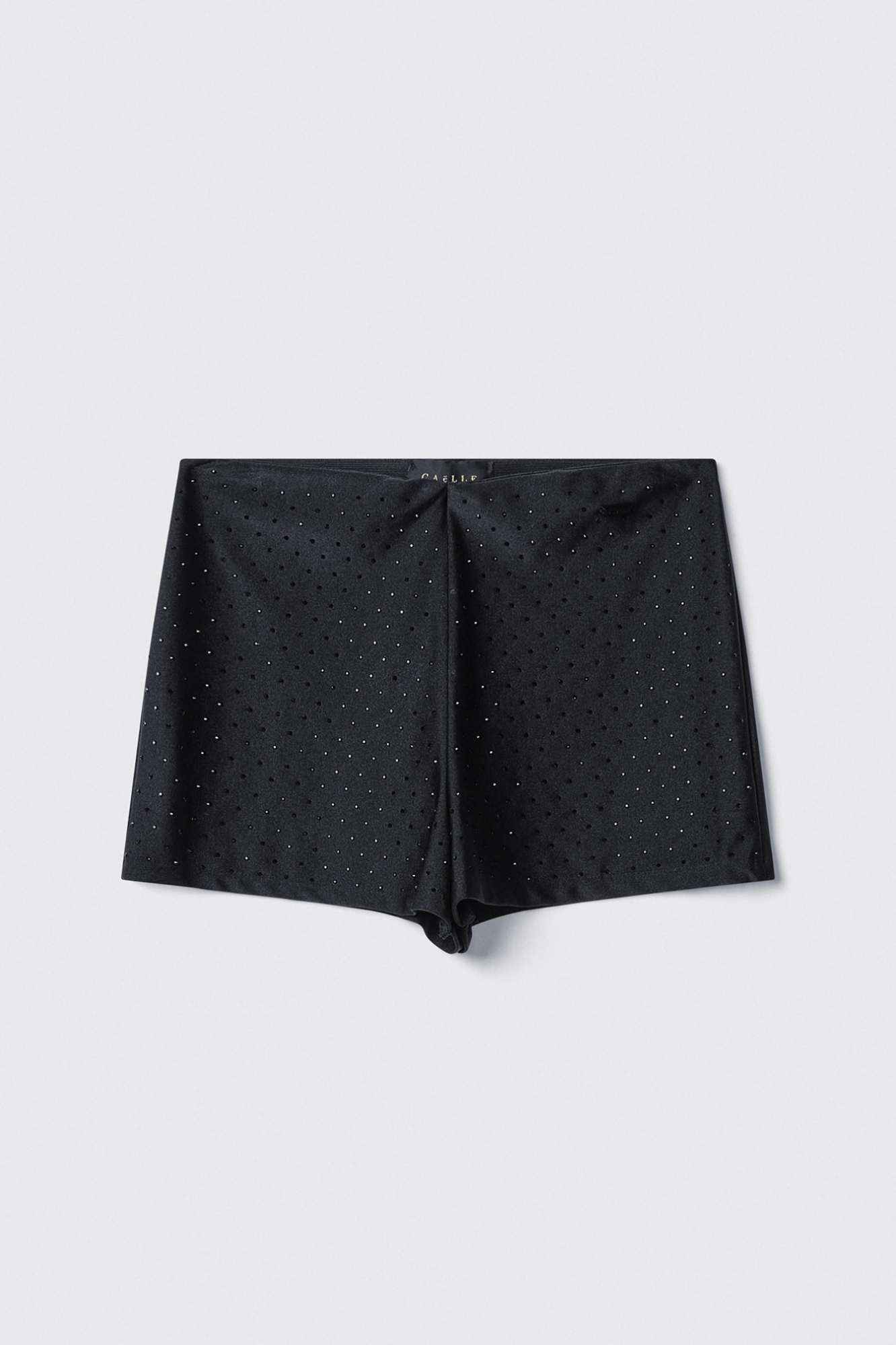 Hot pants a vita alta in lycra con strass • Nero
