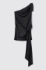 Abito corto monospalla in twill opaco • Nero