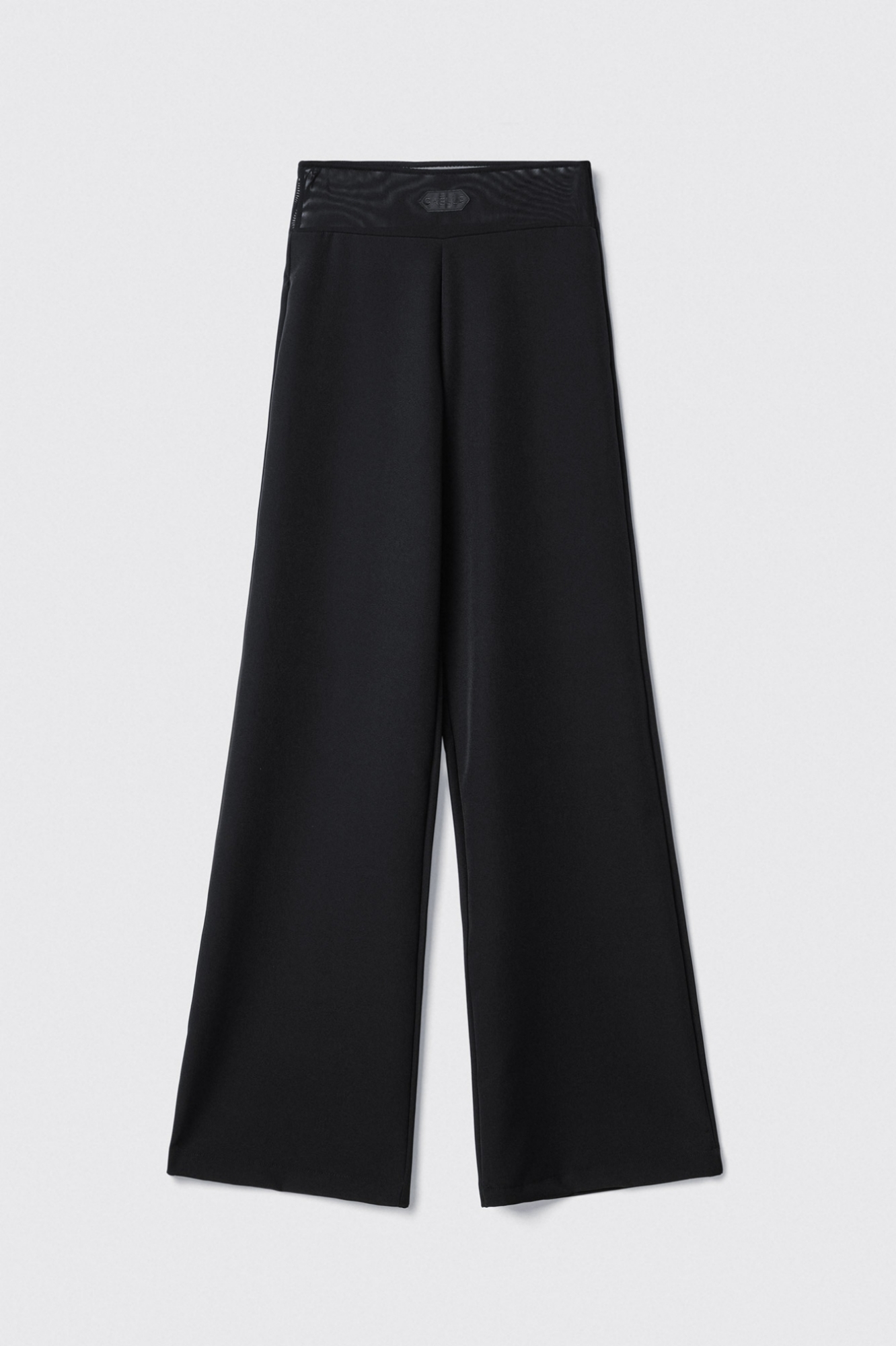 Pantalone dritto con dettaglio tulle in vita • Nero