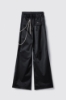 Pantalone twill gamba larga con doppia vita e dettaglio accessorio • Nero