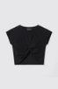 Top paricollo mezza manica con dettaglio incrociato sul davanti logo in strass crystal • Nero