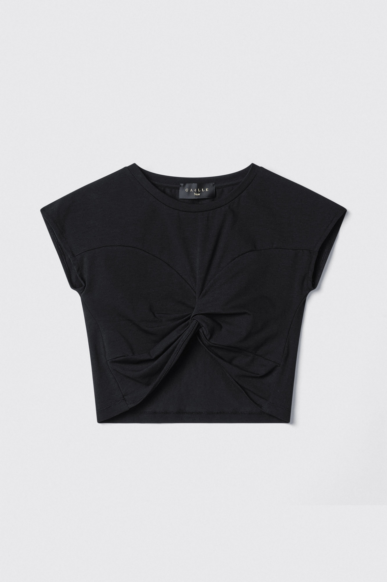 Top paricollo mezza manica con dettaglio incrociato sul davanti logo in strass crystal • Nero