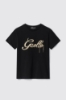 T-shirt paricollo con ricamo • Nero
