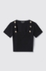T-shirt crop con dettaglio scollo quadrato con bottoni oro logati • Nero
