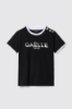 T-shirt paricollo con stampa logo e bottoni logati oro • Nero