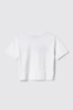 T-shirt crop paricollo in bielastico con stampa e bottoni oro logati • Bianco