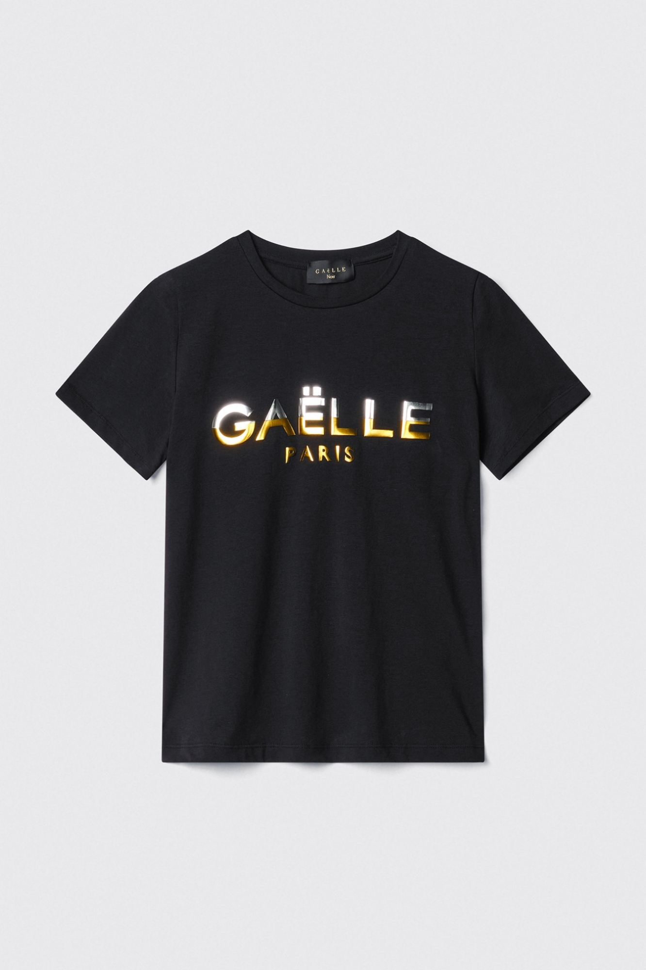 T-shirt paricollo con appl. brick oro/argento • Nero