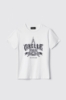T-shirt paricollo con stampa logo e applicazione strass neri • Bianco