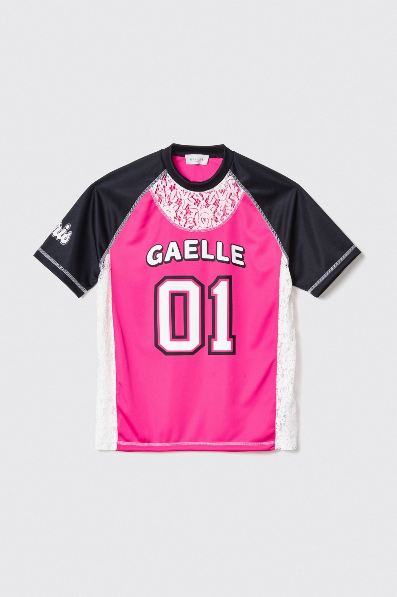 T-shirt con inserto in pizzo • Rosa nero
