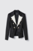 Giacca slim in twill con revers in raso • Nero gesso