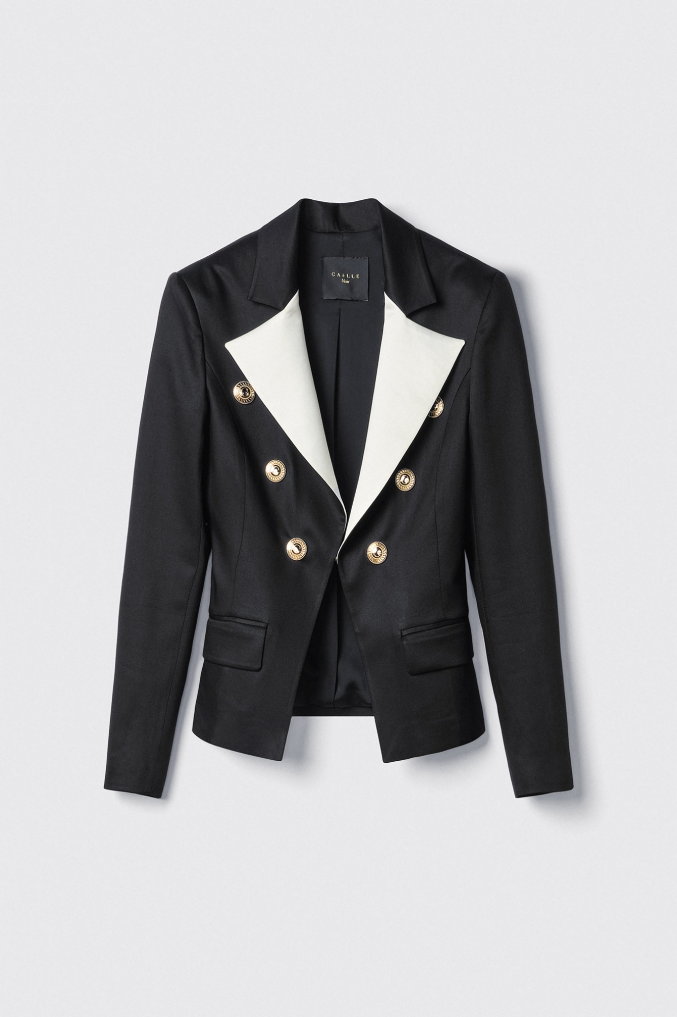 Giacca slim in twill con revers in raso • Nero gesso