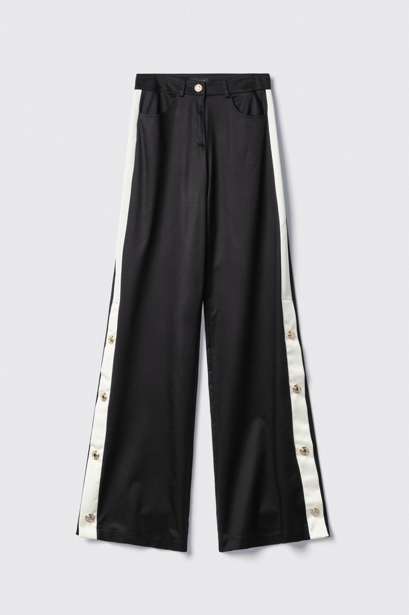 Pantalone a palazzo in twill con fianchi in raso • Nero gesso