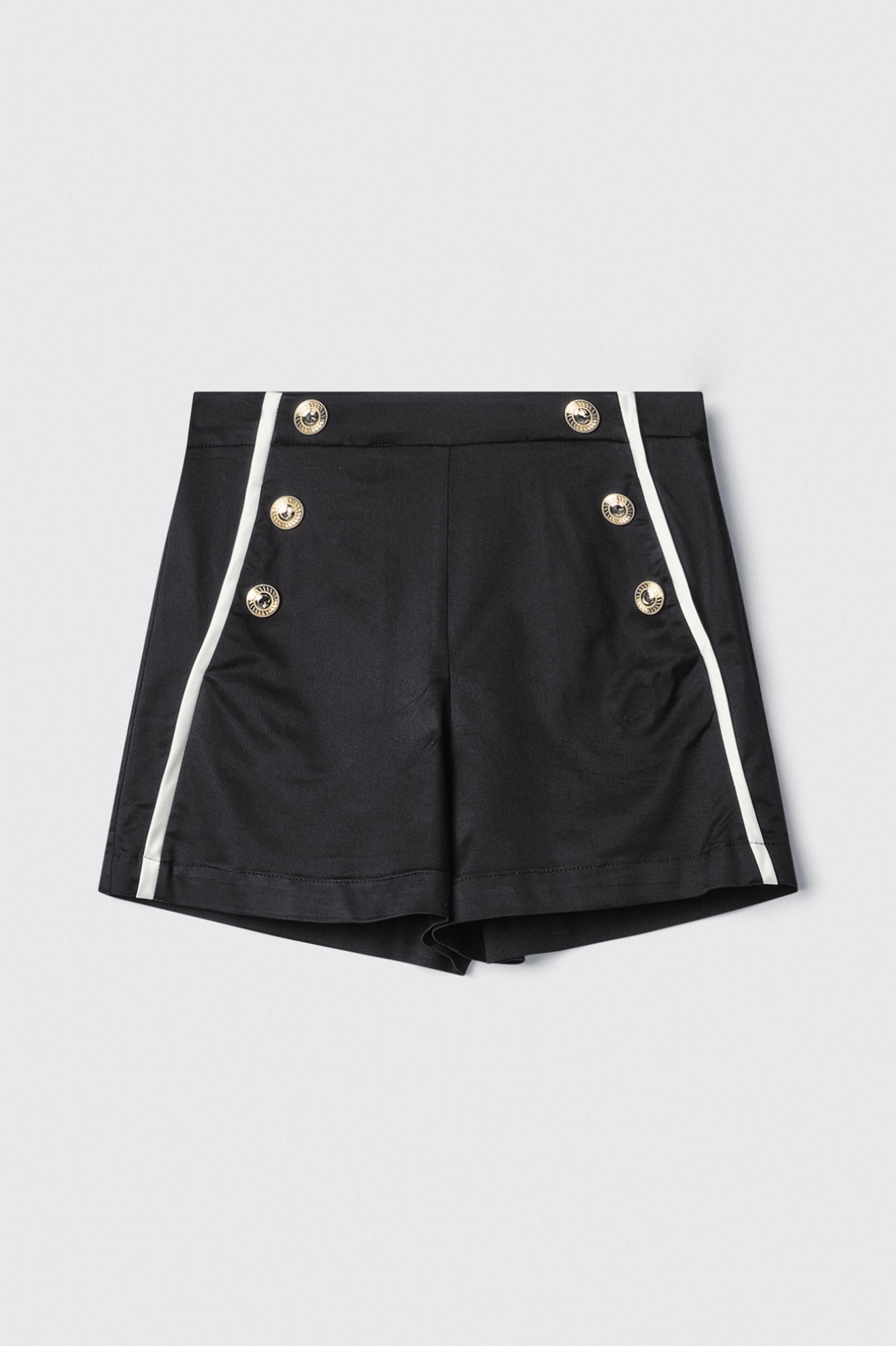 Short a vita alta in twill e raso con bottoni • Nero gesso