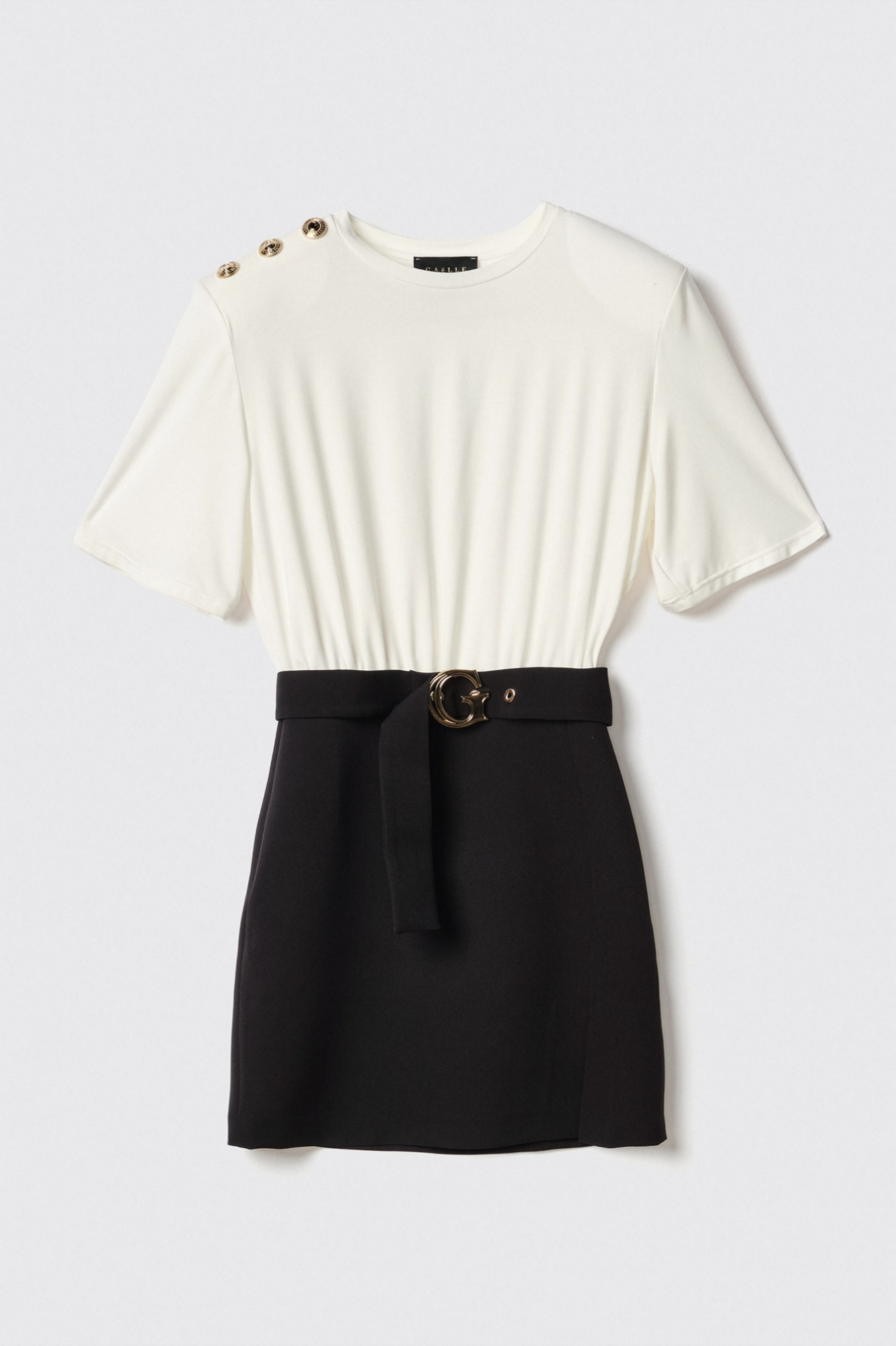 Abito corto all-in-one in cady e modal • Nero bianco