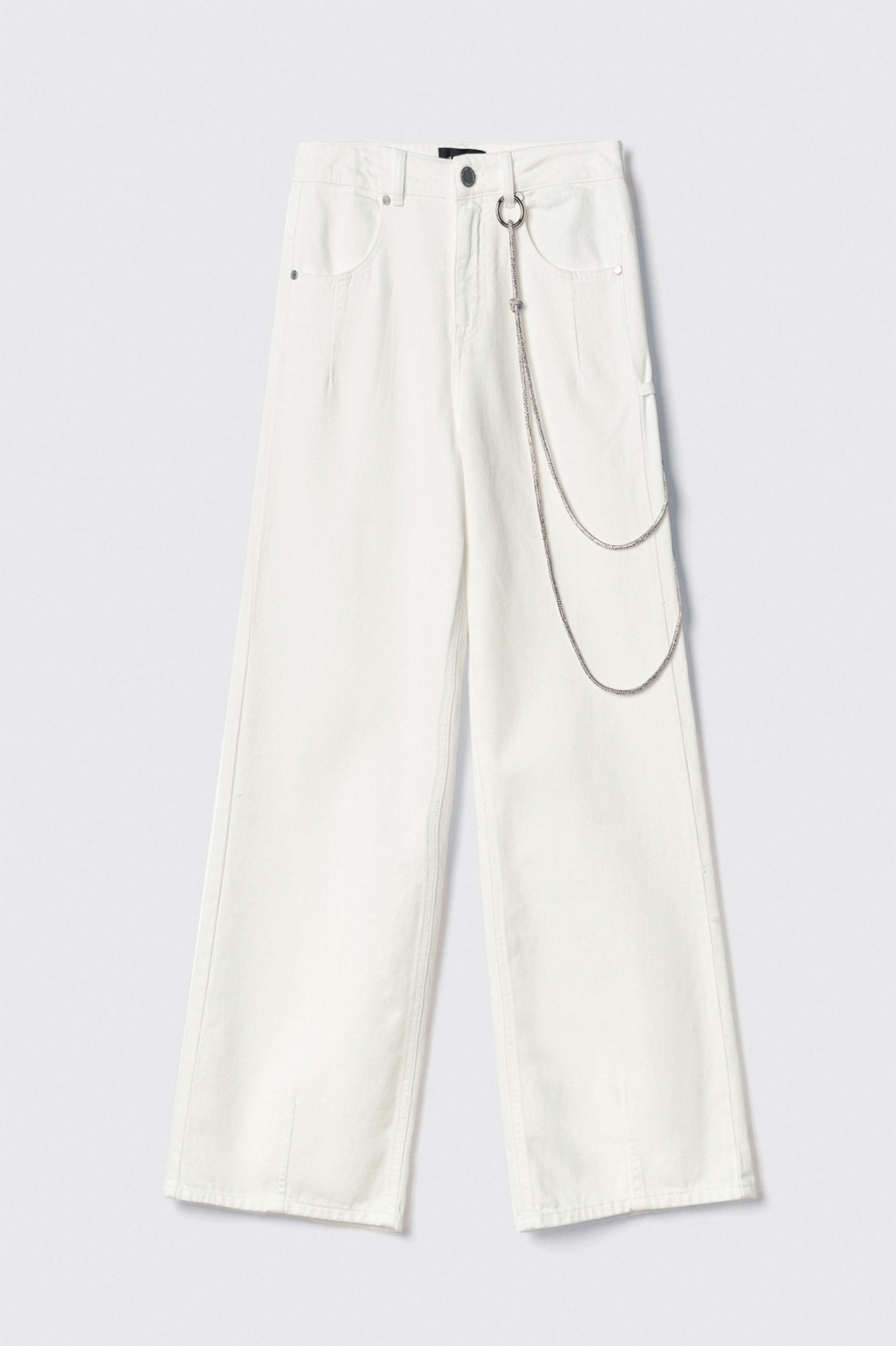Pantalone boy over loose fit con catene strass • Off white