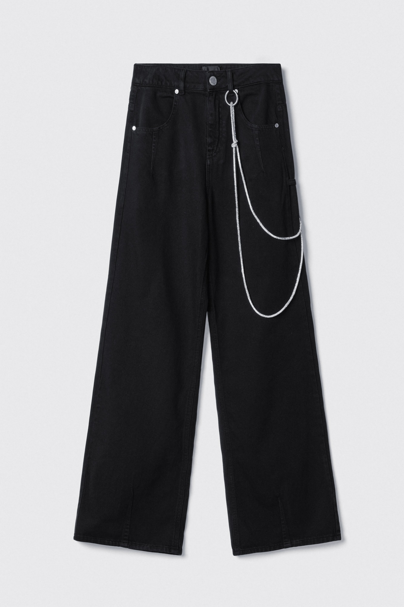 Pantalone boy over loose fit con catene strass • Nero