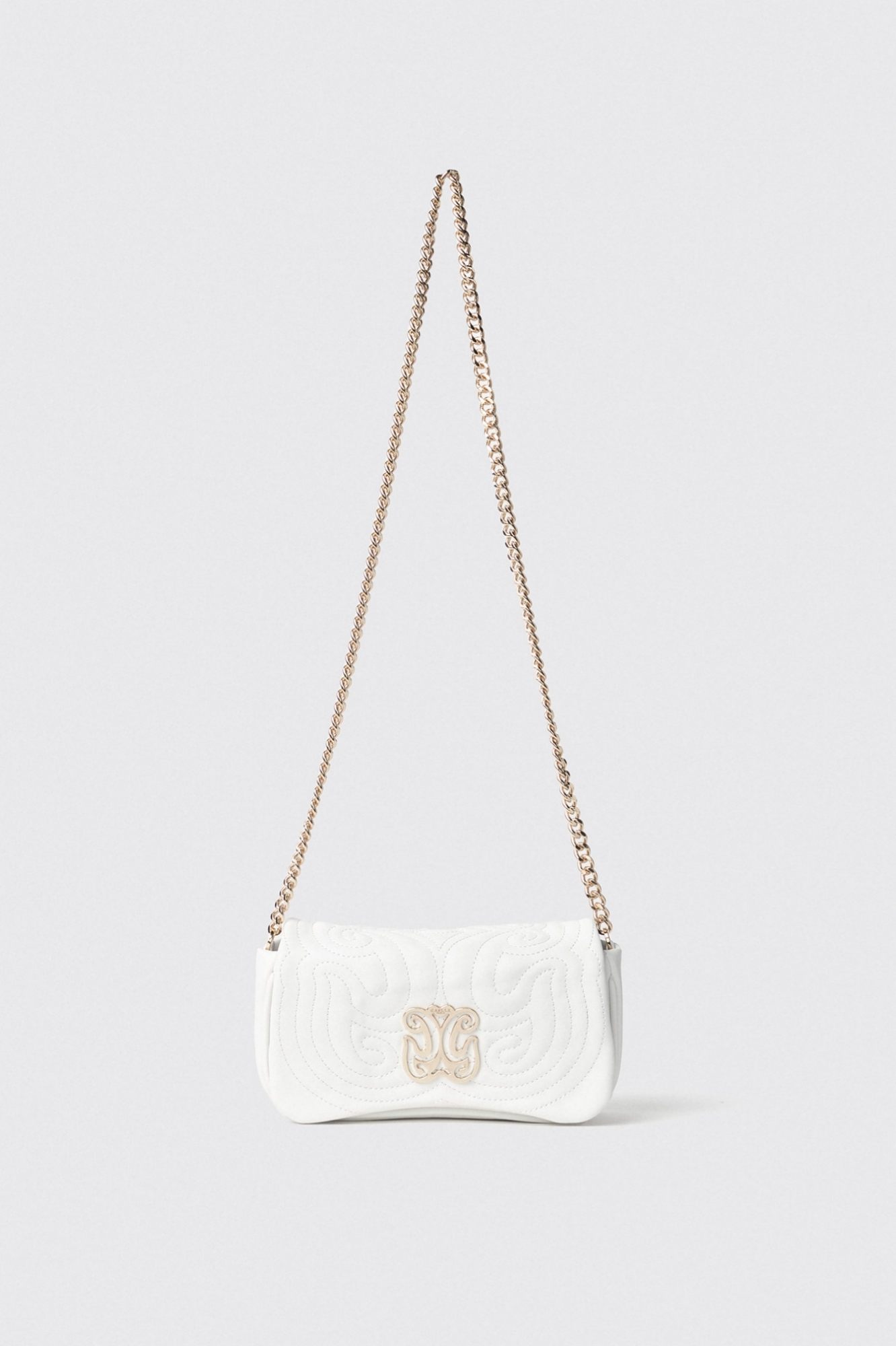 Mini shoulder strap con matelasse' e applicazione double g in metallo • Bianco