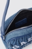 Mini camera bag denim plisse' con logo ricamato • Denim dark blue