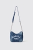 Reg. moon bag denim plisse' con logo ricamato • Denim dark blue