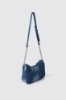 Reg. moon bag denim plisse' con logo ricamato • Denim dark blue