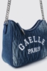 Reg. moon bag denim plisse' con logo ricamato • Denim dark blue