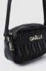Mini camera bag plisse' con logo in metallo • Nero