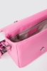 Mini shoulder strap con logo in metallo e tracolla personalizzata • Rosa