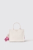 Mini shopper con logo in metallo e tracolla jacquard • Bianco