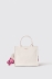 Mini shopper con logo in metallo e tracolla jacquard • Bianco