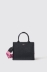 Mini shopper con logo in metallo e tracolla jacquard • Nero