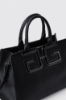 Reg hand bag in vernice con maxi patch double g • Nero