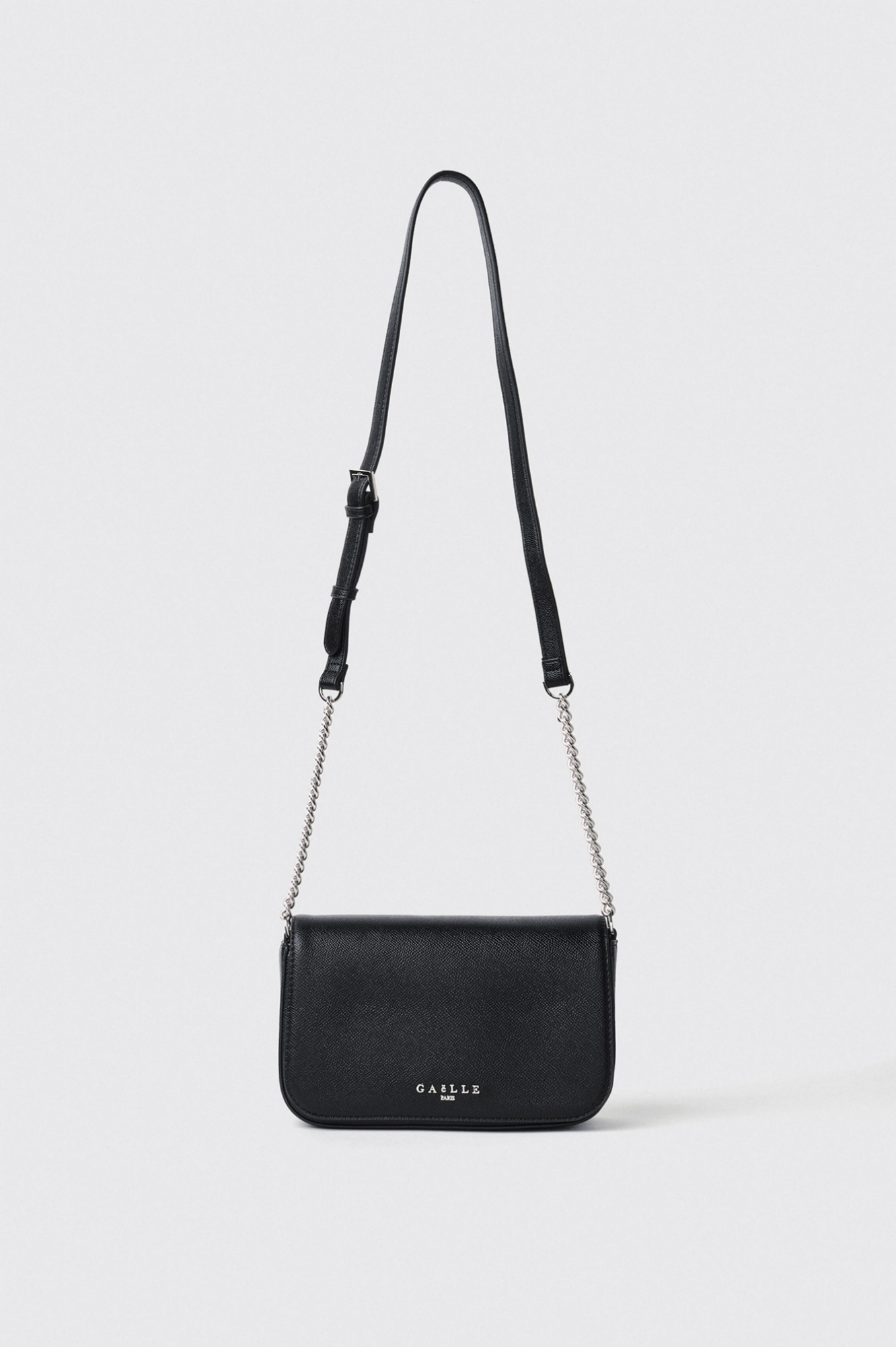 Mini shoulder strap con logo in metallo • Nero