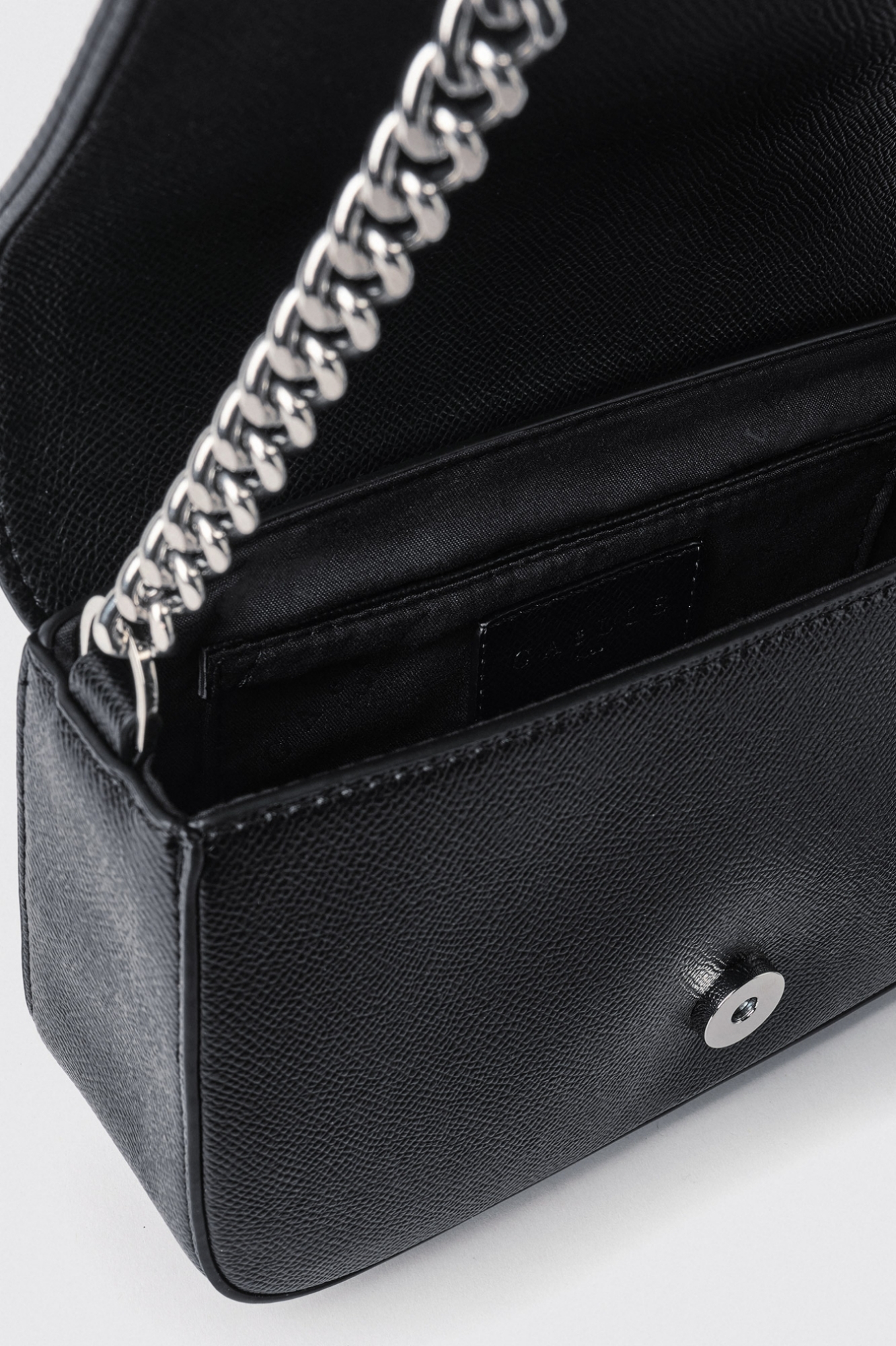 Mini shoulder strap con logo in metallo • Nero