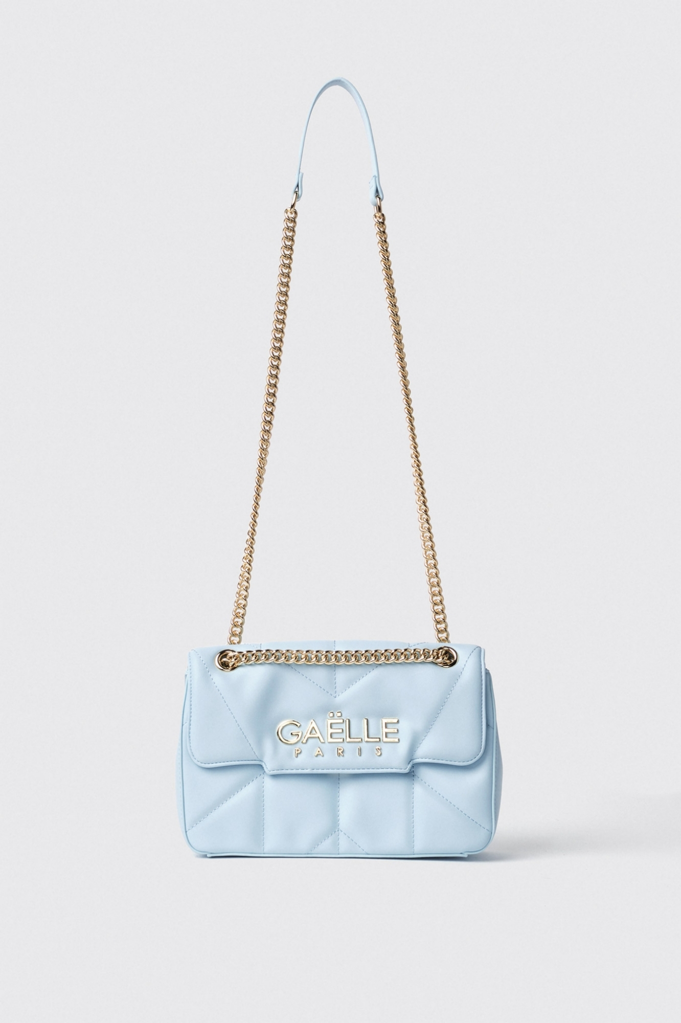 Reg shoulder strap con matelasse' e logo in metallo • Celeste