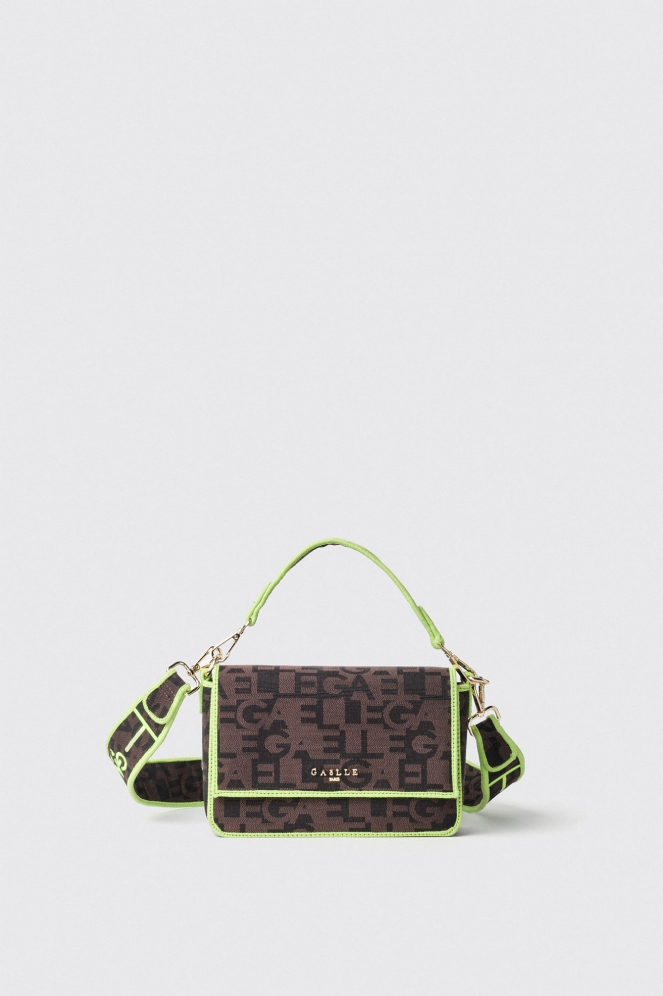 Mini shoulder strap con allover jacquard e logo in metallo • Marrone