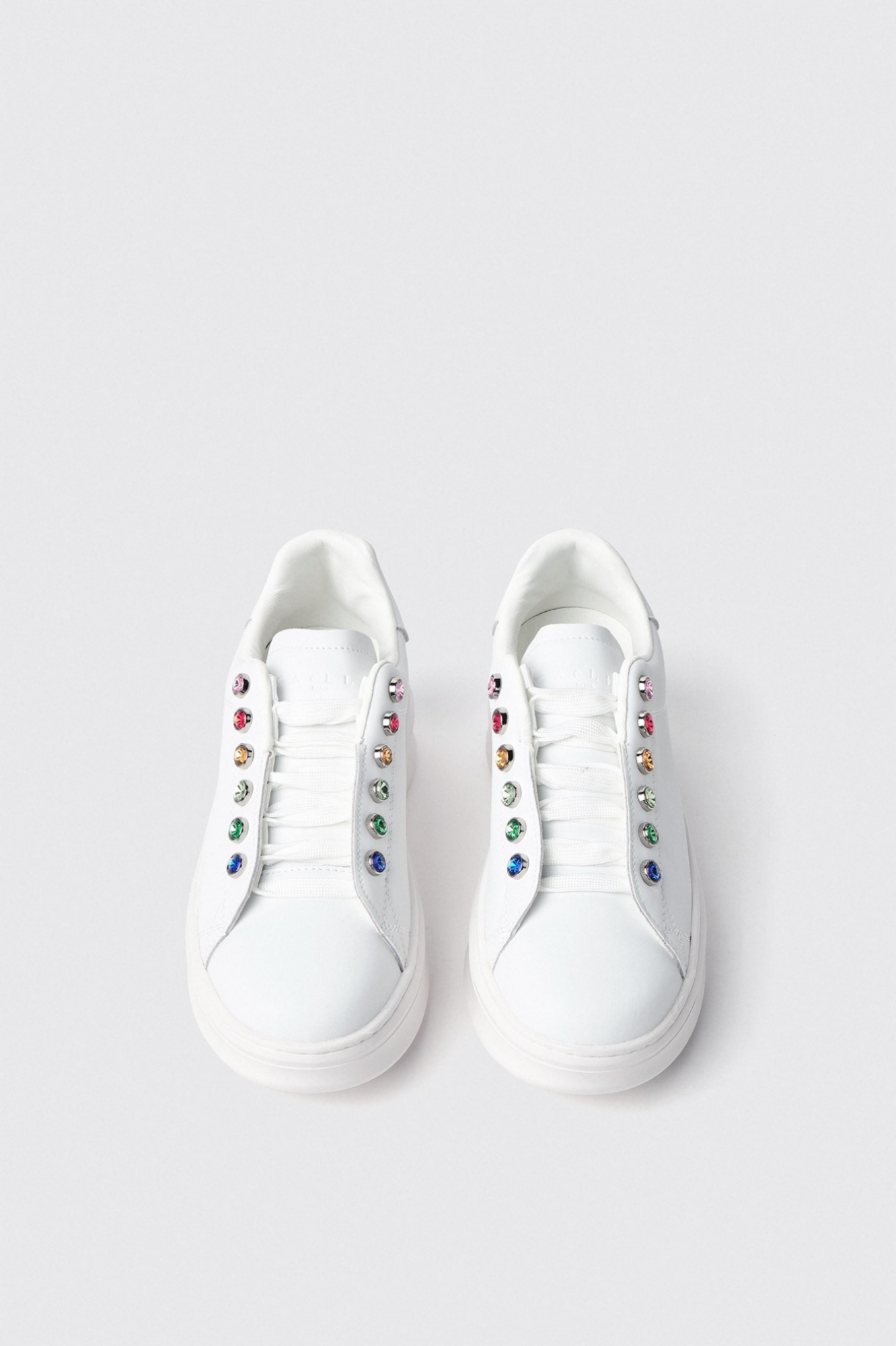 Sneakers addict in action leather con strass • Bianco