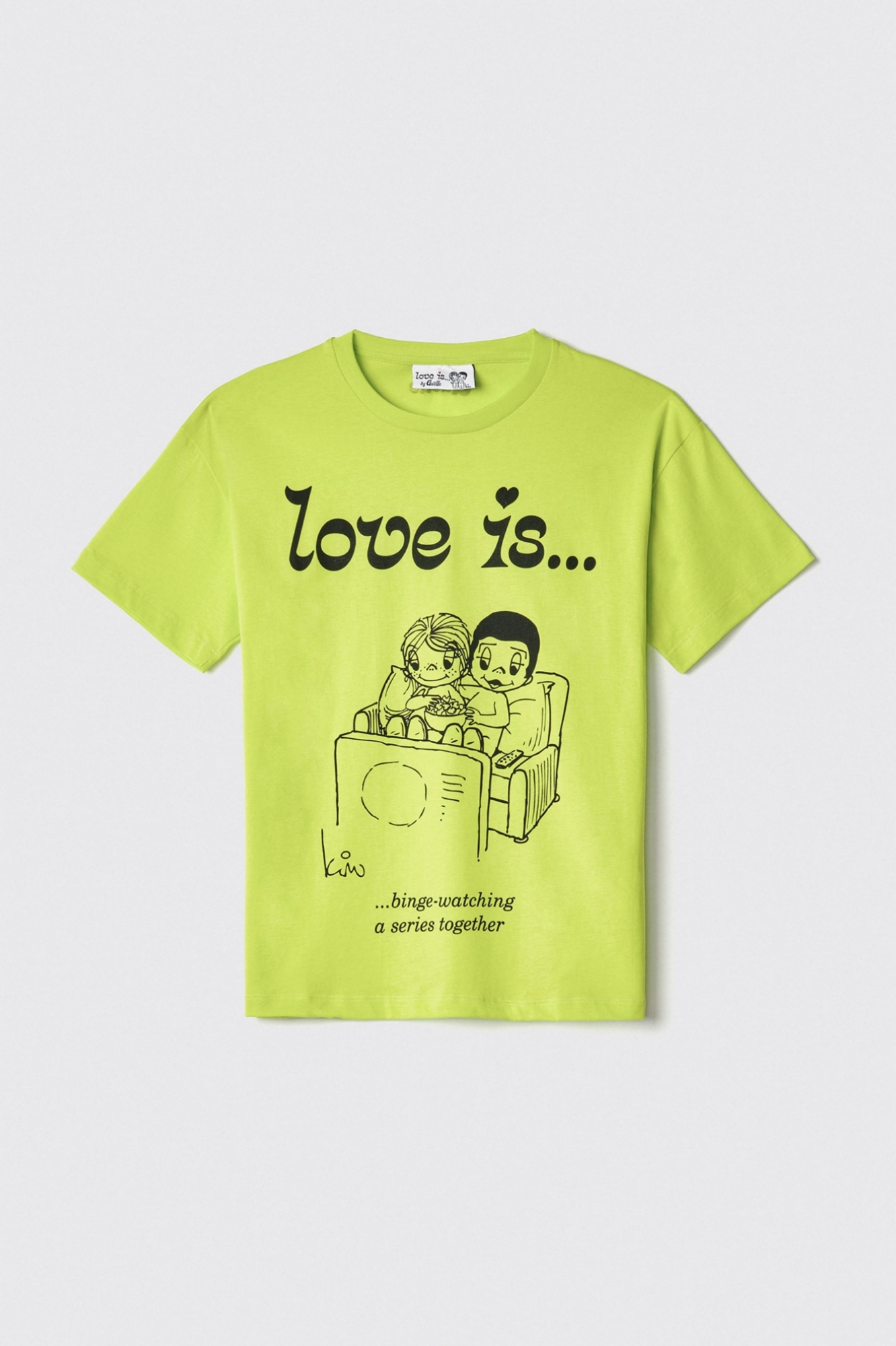 T-shirt in jesrey paricollo con stampa • Verde lime
