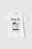 T-shirt in bielastico paricollo con stampa e strass • Bianco