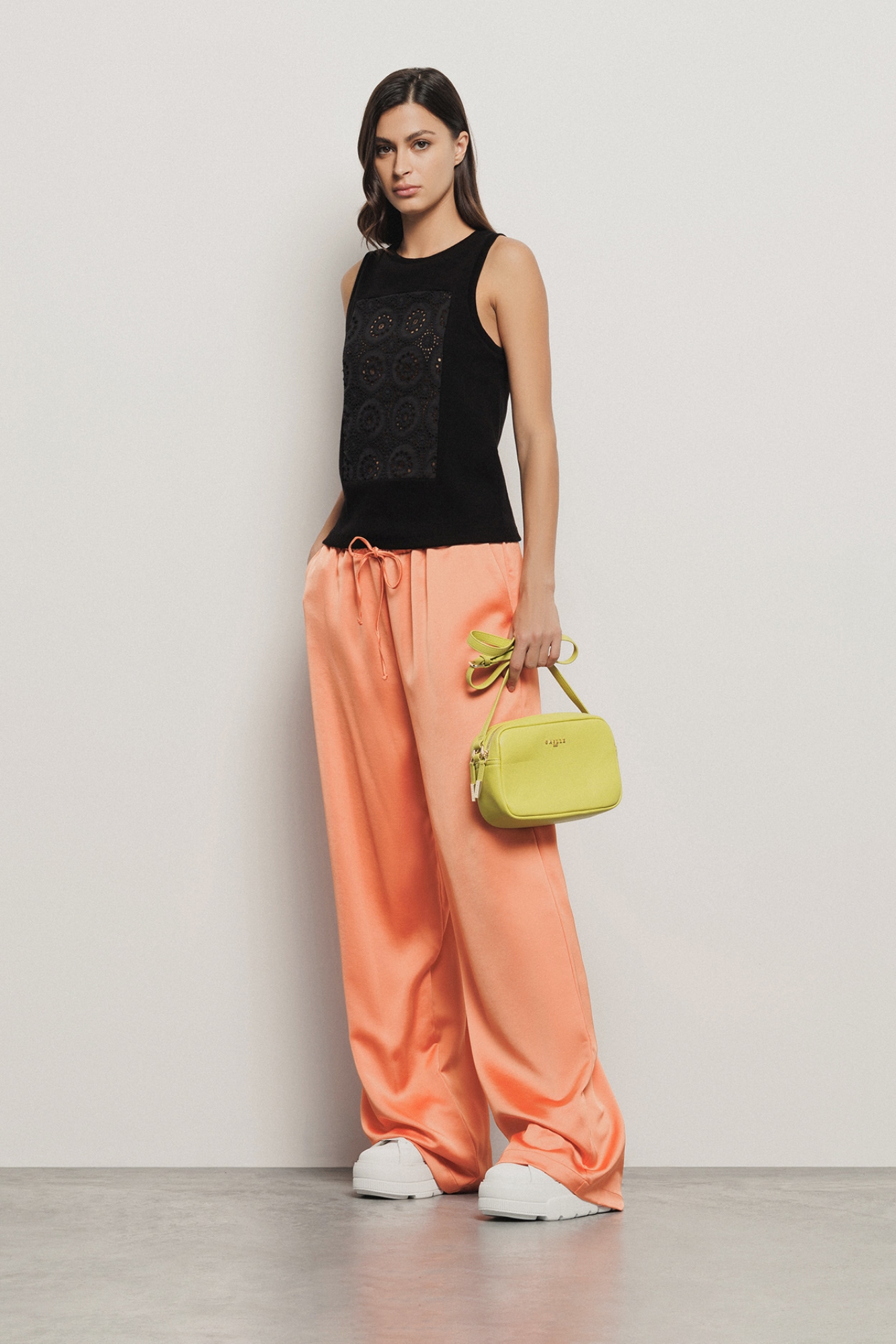 Pantalone dritto in raso • Arancione melone